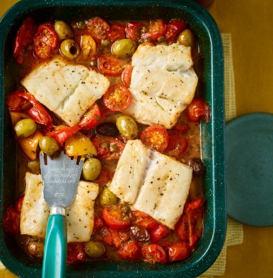 Baked Cod With Peppers, Tomatoes And Olives.jpg