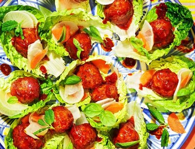 Gochujang-Glazed Meatballs, Pickled Mooli & Carrots.jpg